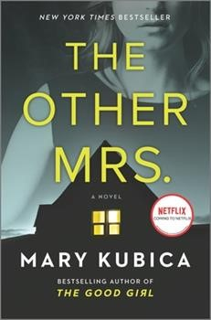 A book cover shows a woman standing in the background of a house.